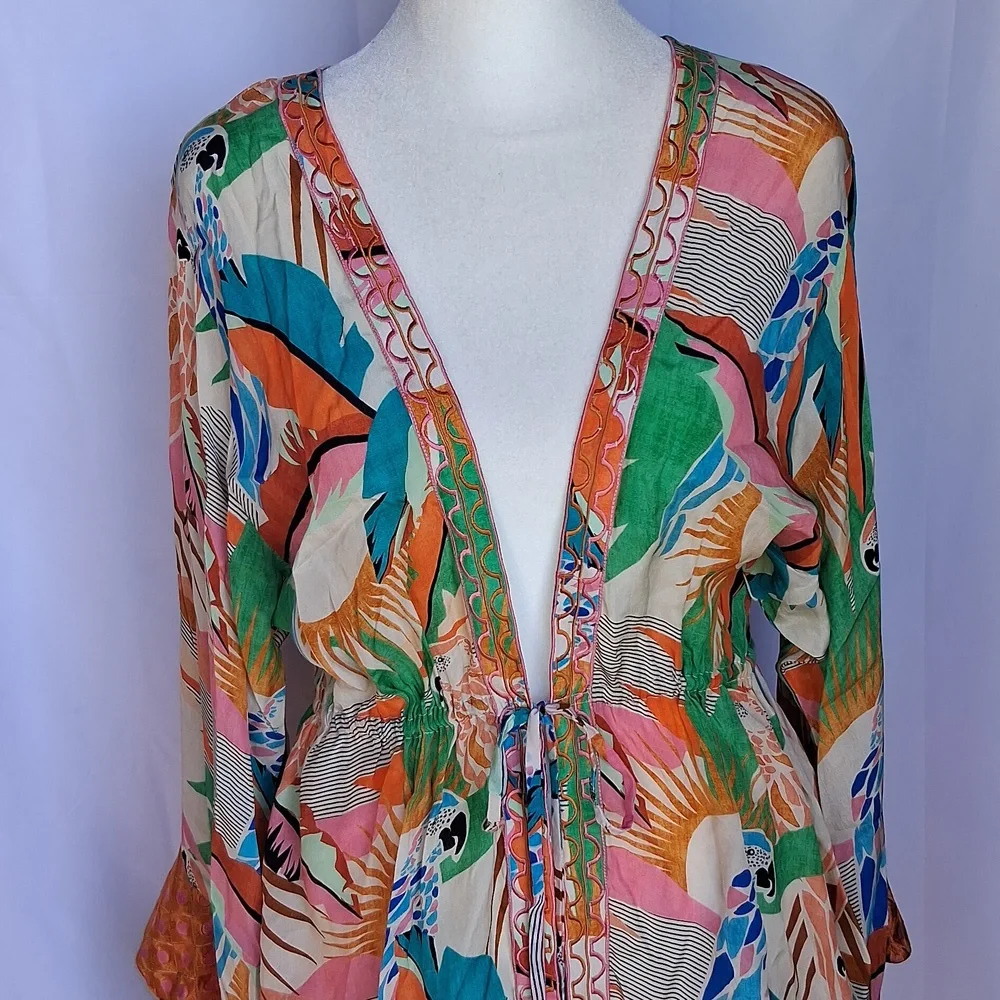 Taj By Sabrina Crippa Tres Marias Orange Kimono Cardigan S Tropical Resortwear - Picture 3 of 17